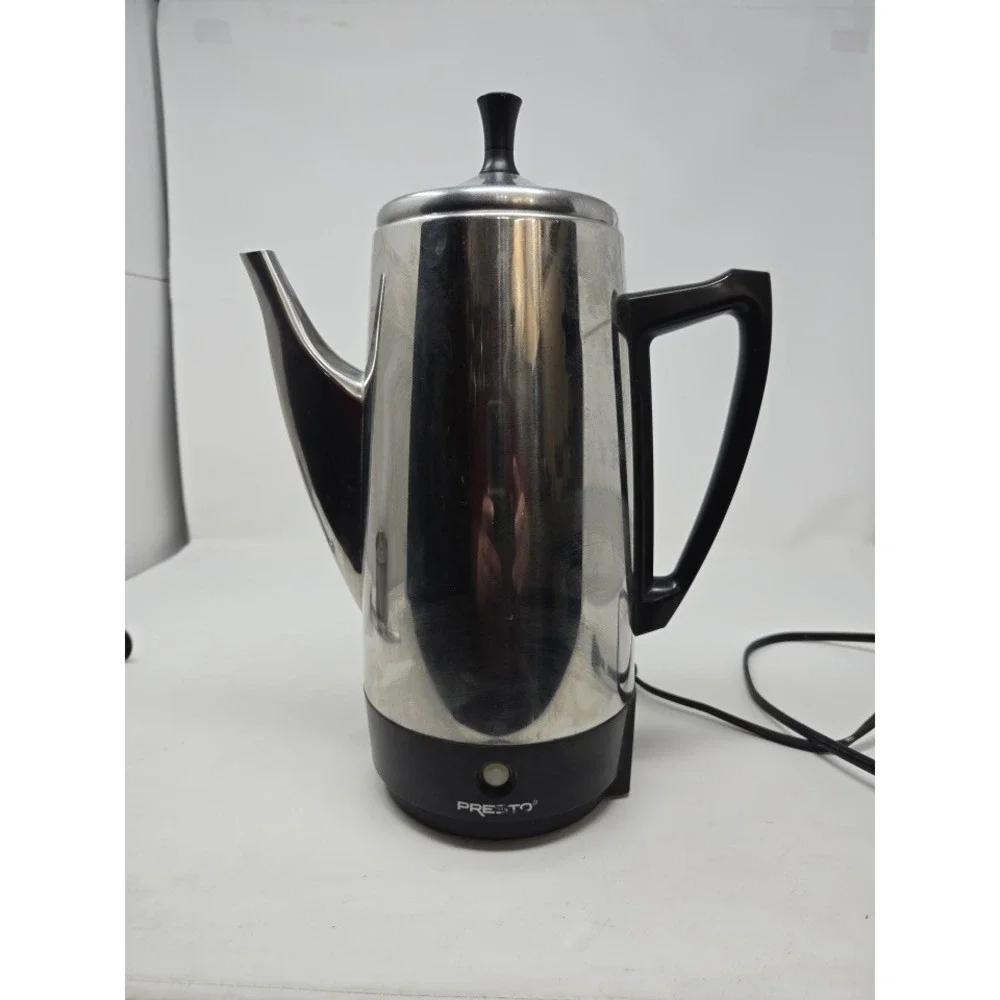 Presto 0281105 Electric Coffee Percolator Stainless Steel Vintage Silver Black